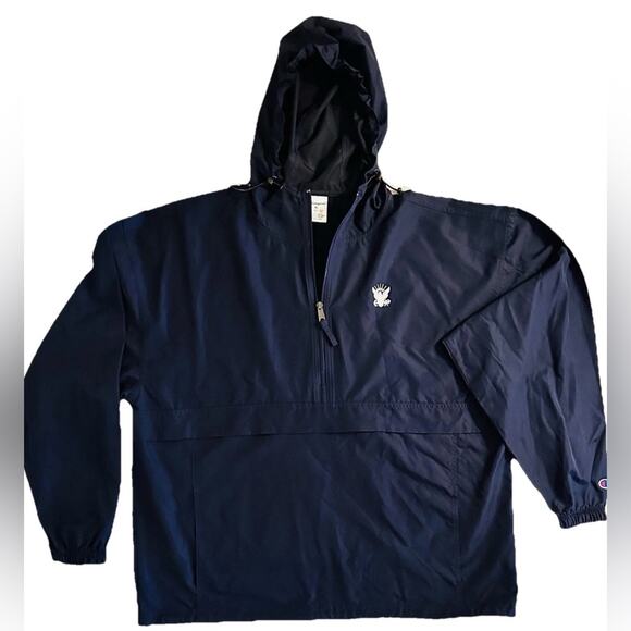 Champion Navy Blue Hooded Windbreaker w/U.S. Navy Emblem on Front Size Lg NEW - Picture 1 of 10